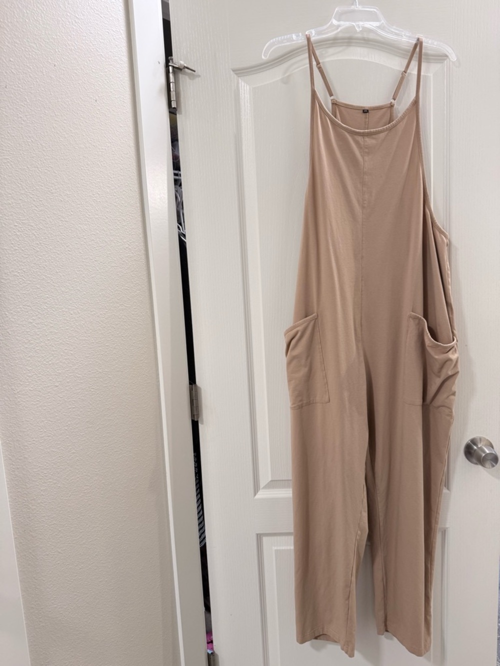 Beige Wide-Leg Spaghetti Strap Jumpsuit